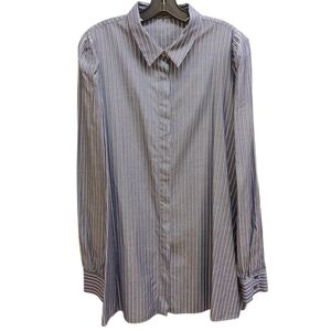 Marina Rinaldi Blue White Striped Button Down Shirt Tunic Size 16